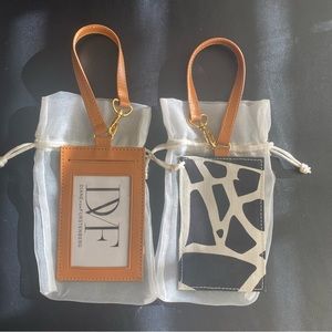 DVF Diane von Furstenberg Black White Signature Print Canvas Luggage Tags x2 NEW